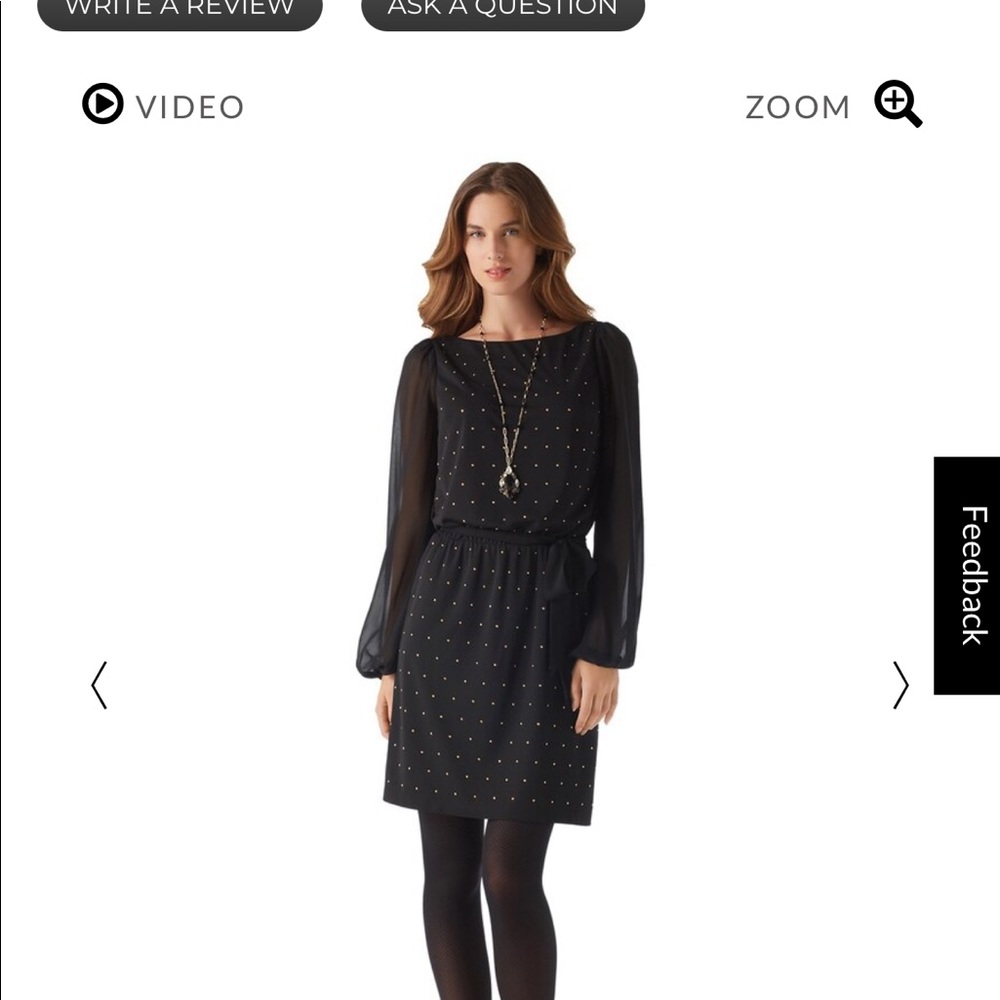 WHBM Gold Studded Black Blouson Dress Size 6